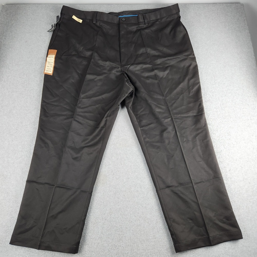 Haggar Dress Pants Mens 46x30 Black Cool 18 Performance Classic Comfort Waist
